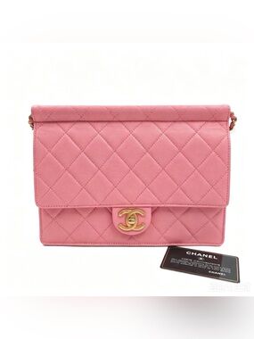 CHANEL Pink Quilted CC Flap Shoulder Bag with Gold Hardware